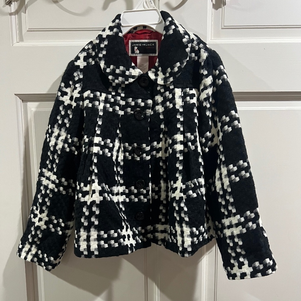 Jamie and Jack Tweed Girls Peacoat black and white size 4-5